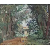Path with Figure on Horseback by Edy Legrand, Oil on Canvas, offered Feb 2018