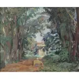 Edy Legrand, Path with Figure on Horseback, Oil on Canvas