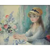 Marian Rice, Girl at Table, Oil on Canvas