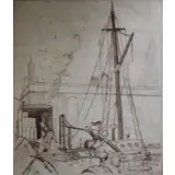 Anthony Velonis, Loading Ice, Fulton Fish Market Dock, 1934, Engraving