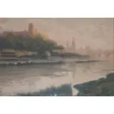 L. Colored Etching or Aquatint Balestieri, European City on a River