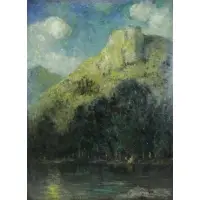 Joseph H. Boston, Hillside Lake Landscape, Oil on Canvas