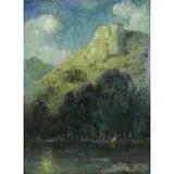 Joseph H. Boston, Hillside Lake Landscape, Oil on Canvas