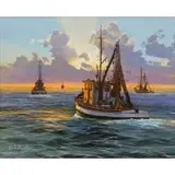 William Slaughter, Fishing Boats at Sunset, Oil on Canvas