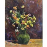 Georges Higuet, Still Life with Flowers and a Jug, Oil on Canvas