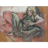 C.J Le Quidre, Untitled, P. Large Pastel of a Reclining Woman
