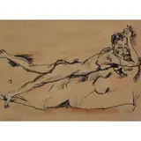Max Pechstein, Reclining Female Nude, 1917, India Ink and Watercolor on Brown Paper