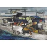 Giancarlo Isola, Harbor Scene, 1962, Oil on Canvas
