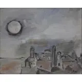 Moshe Mokady, Jerusalem by Moonlight, Oil on Canvasboard