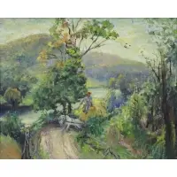 Arnold Hoffmann, Farmer in Landscape, Oil on Canvas