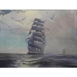 W.M Gourley, Ship at Sea, Oil on Canvas