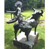Bernard Reder, The Bull and The Butterfly, Large Patinated Bronze Sculpture "The Bull and The Butterfly"