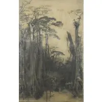John Conway, Forest Landscape with Figure and Dogs, Charcoal on Canvas Study