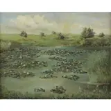 Theo Elsinger, Seerosen (Water lily), Oil on Canvas "Seerosen" (Water lily)