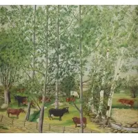 Nina Davis, Cows in Pasture, Oil on Canvas