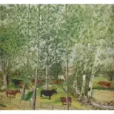 Nina Davis, Cows in Pasture, Oil on Canvas