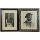 Isabelle Ferry, Untitled, Two 19th C. Charcoal on Paper Portraits