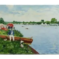 William Foreman, Figures at the Riverbank, Oil on Canvas