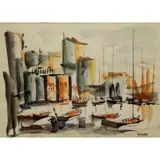 Karl H Hodicke, European Harbor, Watercolor