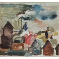 Fred Mitchell, Ca, Oil on Canvas "Pittsburgh Building Forms