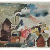 Fred Mitchell, Ca, Oil on Canvas "Pittsburgh Building Forms