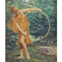 Frank Hutchens, Girl with Hoop, 1927, Watercolor