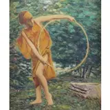 Frank Hutchens, Girl with Hoop, 1927, Watercolor