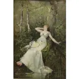 Pierre-Marie Beyle, Reclining Woman at Riverbank, Oil on Wood Panel