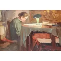 Needlework by Petr Bortnov, Oil on Cardboard, offered Aug 2014