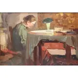 Petr Bortnov, Needlework, Oil on Cardboard