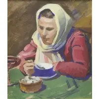 Dinner by Victor Popov, 1960, Gouache on Board "Dinner", offered Aug 2014
