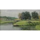 Georgy Desyatkin, Landscape with the Bridge, Oil on Cardboard