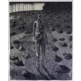 Peter Drake, Figure in Landscape, Large Ink on Sandpaper