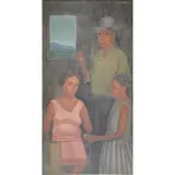 Leon Bosch, Family in Interior, Oil on Wood