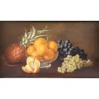 Frederick Batcheller, Frederick Stone Batcheller, American - active in Rhode Island, 1837 - 1889, Oil on Canvas Still Life with Grapes, Oranges, and a Pineapple