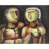 Mario Perez Orona, The Couple., Oil on Canvas "The Couple." Signed and dated 1966 lower right