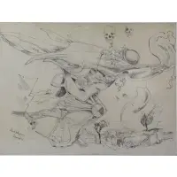Daedalus. by Kurt Seligmann, Ink and Graphite on Paper "Daedalus." Signed and titled in ink lower left, offered Feb 2014