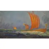 Remington Schuyler, Remington Schuyler, American, 1884 - 1955, Oil on Canvas of a Viking Ship