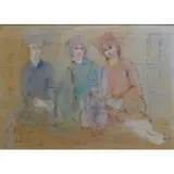 Edna Hibbel, unique and oil, Oil on Linen of 3 Seated Figures