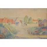 Hippolyte Petitjean, Le Sentier Au Village., Watercolor "Le Sentier Au Village." Signed lower right