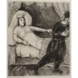 Marc Chagall, La Femme de Potiphar., Etching "La Femme de Potiphar." Plate 21 from 'The Bible' series