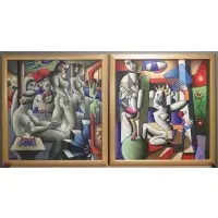 William O'Keefe, Untitled, Two Abstract Oils on Canvas with Figures