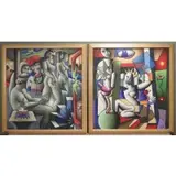 William O'Keefe, Untitled, Two Abstract Oils on Canvas with Figures