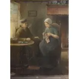 Adolf Artz, Adolph Artz, Dutch, 1837 - 1890, Watercolor of a Dutch Couple in an Interior