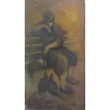 John C India, Woman with Pigeons., Oil on Canvas "Woman with Pigeons." Signed lower right