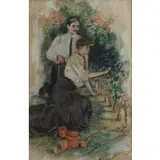 Clarence Underwood, Clarence Frederick Underwood, American - New York, 1871 - 1929, Watercolor & Gouache Illustration of a Couple Gardening