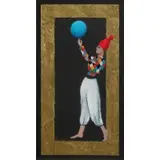 Lea Levin, Lea Levin, Israeli, 20th C. From a Manhattan NYC collector, Gouache and Gilt on Paper of Acrobat