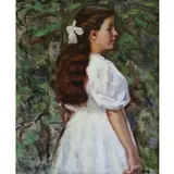 Elmer Macrae, Girl in White Dress, Oil on Canvas "Girl in White Dress" Signed lower left