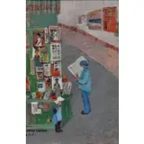 Moura Chabor, A Paris., Oil on Canvas of Newspaper Stand