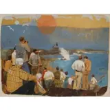 Howard Rogers, Emergency Whistle on Block Island., Mixed Media on Board "Emergency Whistle on Block Island." Reader's Digest illustration